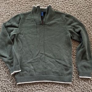 Janie and Jack Olive Green Half-Zip Sweater with Contrast Trim